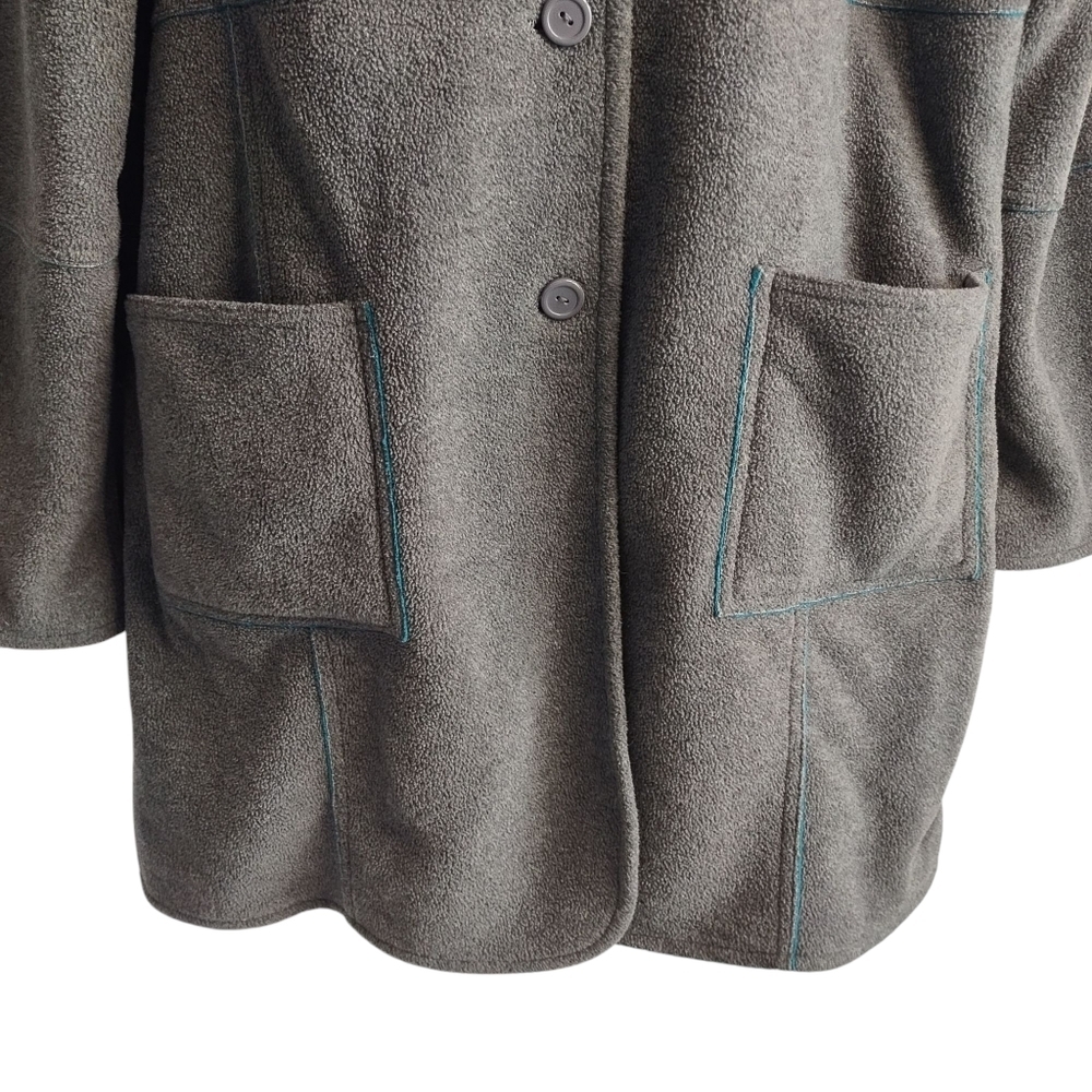 Susan Graver Womens Reversible Gray /Teal Fleece Long Sleeve Button Up Coat Sz L - Picture 7 of 13